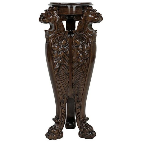 Winged Lion Pedestal Wood Carved Decor Replica Griffin Reproductions